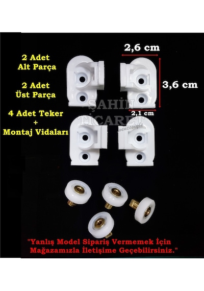 Duşakabin Plastik Kapı Yedek Parçası Duşakabin Tekeri 2.1 x 2.6 x 3.6 CM Beyaz