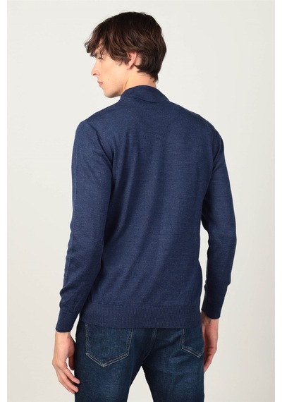 Tudors Slim Fit Dar Kesim Yarım Balıkçı Yaka Düz Erkek Kazak-25698 Lacivert