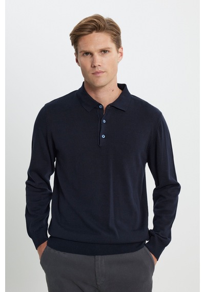 AC&Co / Altınyıldız Classics Erkek Lacı Standart Fit Normal Kesim Polo Yaka Pamuklu Triko Kazak Lacivert AC&Co / Altınyıldız Classics Erkek Lacı Standart Fit Normal Kesim Polo Yaka Pamuklu Triko Kazak Lacivert