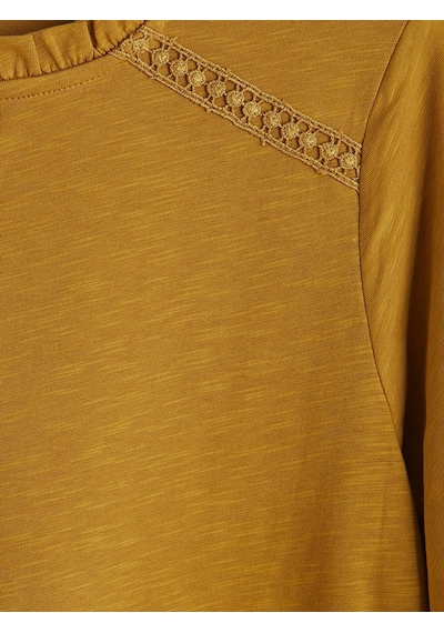 LC Waikiki Lcw Grace Sarı Fırfırlı Bisiklet Yaka Nakışlı Bluz Dark Yellow