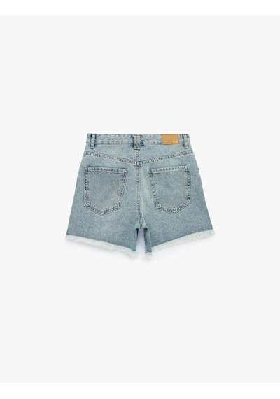 Koton Pamuklu Rahat Kalıp Duble Paça Mini Denim Şort Orta İndigo 6sal40032md