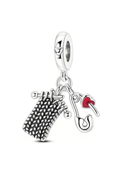 Örgü Ve İğnesi Sallantılı Charm Gümüş