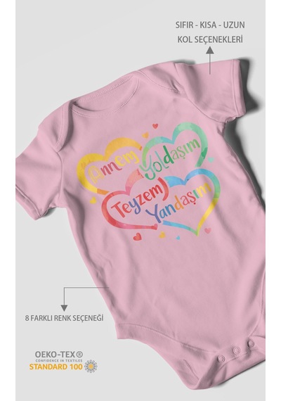 Morivokids Annem Yoldaşım Teyzem Yandaşım Kısa Kollu Bebek Body Koyu Pembe