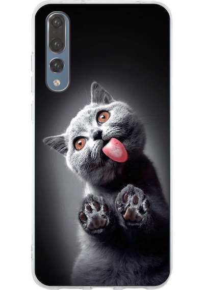 Huawei P20 Pro İle Uyumlu 1mm Slim Fit Kedi 2 050c Baskılı Şeffaf Kılıf Şeffaf