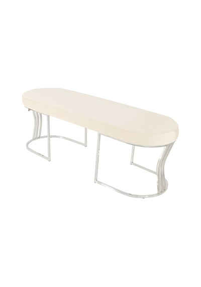 Viego Silver Smooth- Beyaz Kapitoneli Model Puf & Bench & Koltuk- Oturak-uzun Makyaj Puff-yatak Odası Ucu &önü