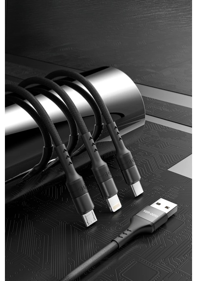 Ven-dens Vd-dca01 3 Ü 1 Arada Şarj Ve Veri Kablosu, Type-c Micro Usb Lightning Uçlu, 2,5 A, Siyah