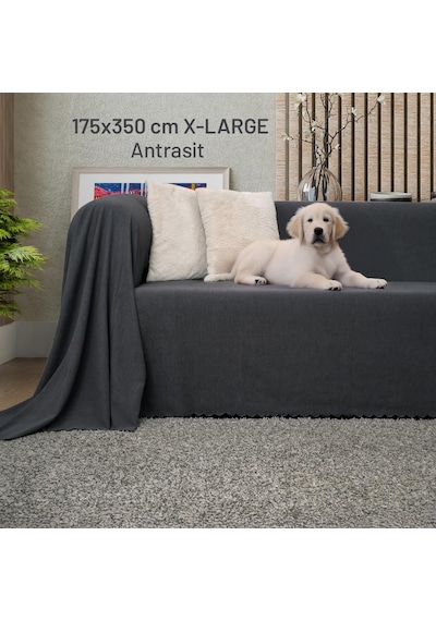 Kaymaz Koltuk Örtüsü Çift Taraflı Mikrofiber Şönil 175x350 Cm Xl- Antrasit Kedi Köpek Ve Çocuk Dostu Antrasit