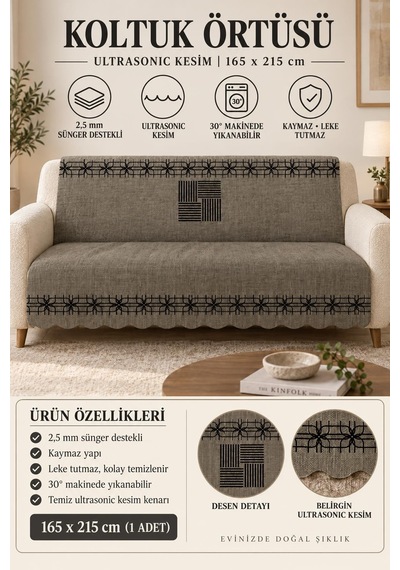 Çok Amaçlı Kadife Koltuk Örtüsü Kaymaz Süngerli 165x215 Cm Modern Bohem Çekyat Şalı Piknik Masa Örtüsü Alk3 Antrasit