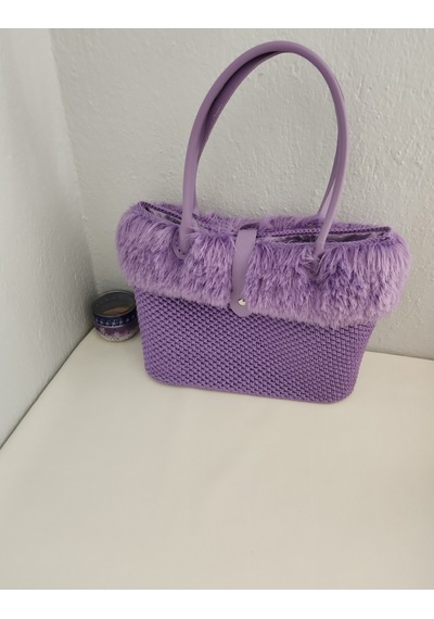 Fikriharika Design Lilac, Kürk Detaylı, Büyük Boy Kadın Omuz Çantası Leylak