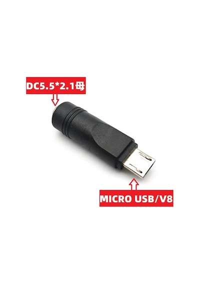 Koodmax - Micro Usb Erkek To Dc 5.5 2.1mm Dişi Soket Çevirici - Dc Güç Adaptörü Fişi Dönüştürücü