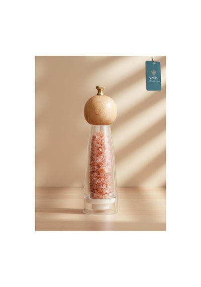 Chacha Home Luxury Bamboox Akrilik Tuz Ve Karabiber Değirmeni Baharat Öğütücü Şeffaf Lüx Gold Detaylı Büyük Boy