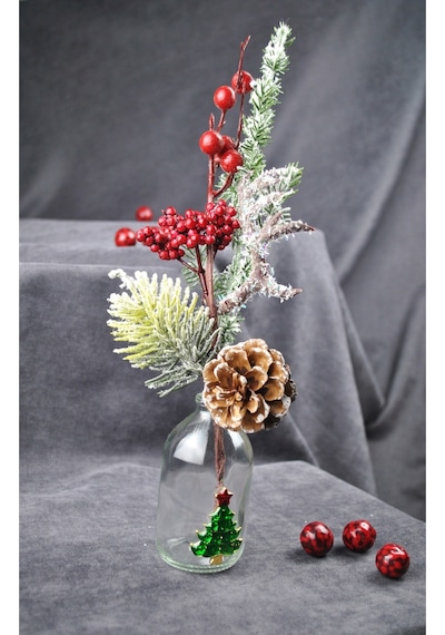 1 Adet 30 Cm Yapay Yılbaşı Çiçeği Dekoratif Yılbaşı Çiçek New Year Christmas- Altın