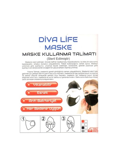 Diva Life 3 Katlı Nano Yıkanabilir Maske 20 Adet Siyah