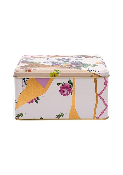 Kint Sugi Desenli Kare Metal Saklama Kabı 19.8 x 19.8 x 10 CM 3.7 L Çok Renkli