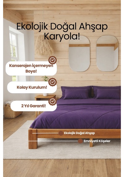 Soft Model Masif Ahşap Karyola Kolay Kurulum Fırınlanmış İthal Sibirya Çamı 140x200 Yatak Uyumlu