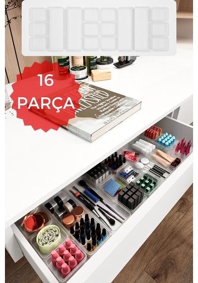 16 Parça Çekmece İçi Makyaj Ve Takı Düzenleyici Organizer Set