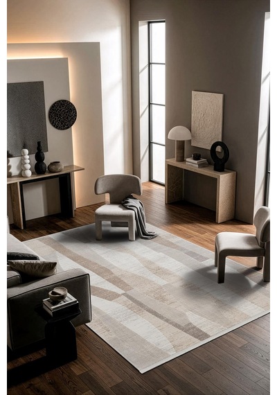 Leon Ln012b Bej Halı Klasik Desen Pamuk Taban Akrilik Tozuaz Salon Yatak Odası Koridor Halısı-913 Bej