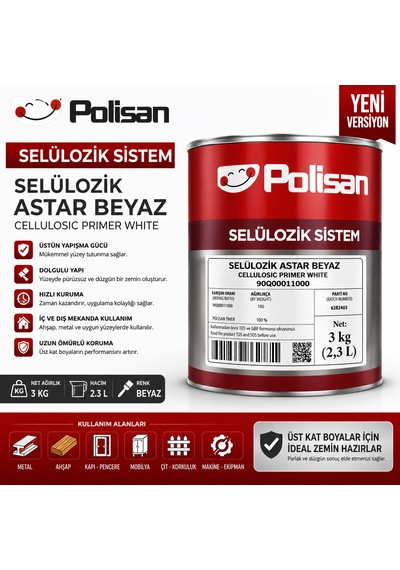 Selülozik Astar Beyaz 3 Kg 2.3 L Yeni Versiyon Yerli Üretim