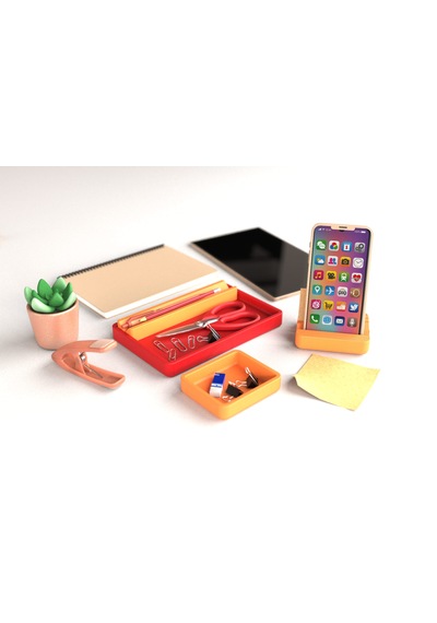 Tıdy Stack - Desk Organizer Modern Tasarımlı Çok Amaçlı Masaüstü Organizer Turuncu - Kırmızı