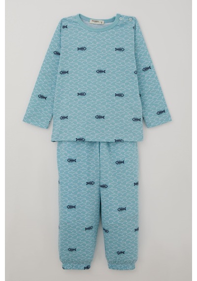 Breeze Erkek Bebek Pijama Takımı Deniz Temalı Köpekbalığı Desenli 9 Ay - 3 Yaş , Turkuaz