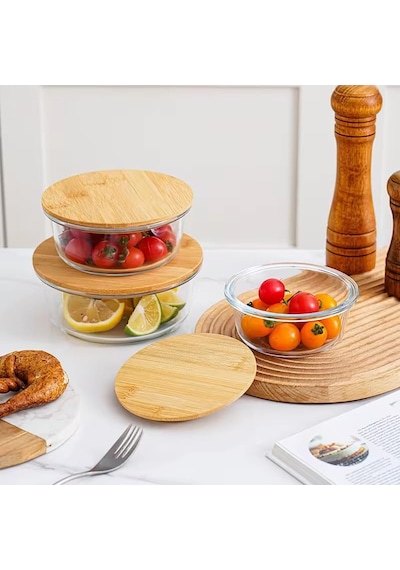 Orret Home Bambu Kapaklı Vakumlu Cam Saklama Kabı Seti Yuvarlak, Kare Ve Dikdörtgen Gıda Saklama K Sku: Smg8690010185105 Açık Gri