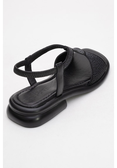 Luvishoes Luvi Shoes Aurora Siyah Hakiki Deri Taşlı Kadın Sandalet Siyah