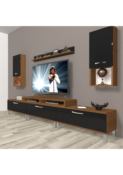 Decoraktiv Ekoflex 270da Slm Krom Ayaklı Tv Ünitesi Tv Sehpası Ceviz - Siyah