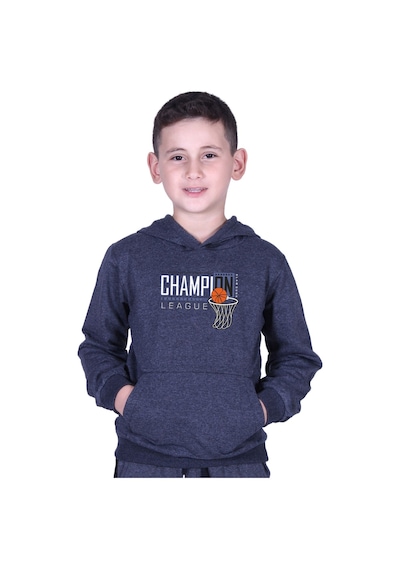 Fyk Kids Kapüşonlu Kanguru Cepli Champıon Baskılı Erkek Çocuk Sweatshirt Füme