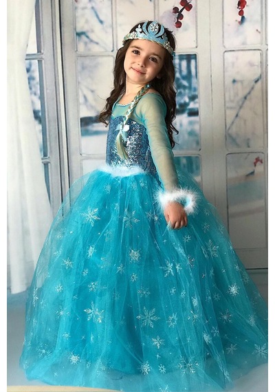 Parti Selesi Karlar Ülkesi Frozen Elsa Kostüm Mavi Tarlatanlı Uzun Kollu Elbise Kız Çocuk Kıyafet Mavi Parti Selesi Karlar Ülkesi Frozen Elsa Kostüm Mavi Tarlatanlı Uzun Kollu Elbise Kız Çocuk Kıyafet Mavi