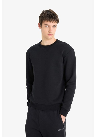 Defacto Regular Fit Bisiklet Yaka Pamuklu Basic Düz Sweatshirt T3777AZ23AUBK81 Siyah