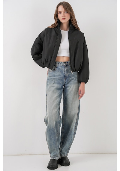 Bigdart Kadın Siyah Oversize Bomber Şişme Mont 5124 Siyah