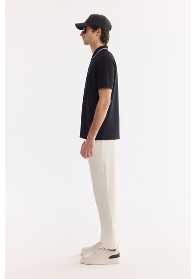 Avva Erkek Siyah Kıvrılmaz Polo Yaka Fermuarlı Bi-stretch İnterlok Regular Fit T-shirt A61y1003