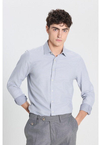 AC&Co / Altınyıldız Classics  Erkek Beyaz Lacı Pamuklu Slim Fit Dar Kesim Klasik Yaka Armürlü Gömlek Beyaz Lacı