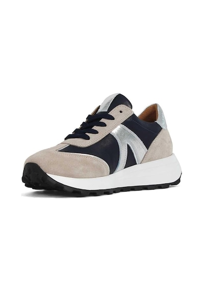 Kadın Bej Lacivert Bağcıklı Süet Deri Sneaker
