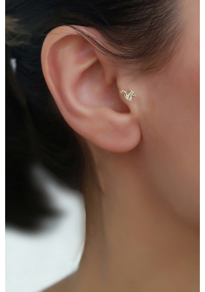 14 Ayar Altın Sincap Tragus Piercing Sarı