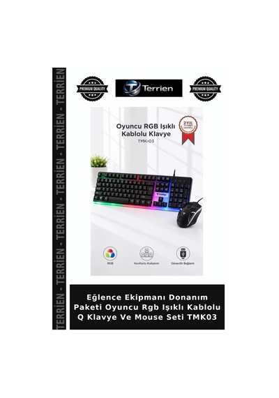 Eğlence Ekipmanı Donanım Paketi Oyuncu Rgb Işıklı Kablolu Q Klavye Ve Mouse Seti Tmk03