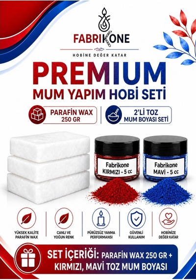Premium Mum Yapım Hobi Seti - Parafin Wax 250 Gr - 2'li Toz Mum Boyası Seti - Kırmızı, Mavi Bkfabpw2502km Karışık