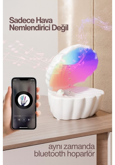 İstiridye Hava Nemlendirici Bluetooth Hoparlör & Geri Akışlı Su Damlama Sistemi