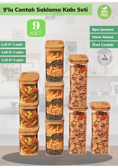 9 Lu Erzak Saklama Kabı Seti Bpa Free Bakliyat Kutusu Şeffaf
