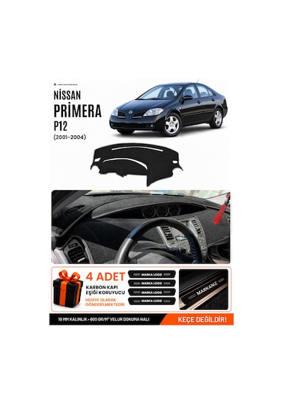 Nissan Primera P12 2001-2004 Uyumlu Torpido Örtüsü, Torpido Kılıfı - Siyah-gri - Nı015