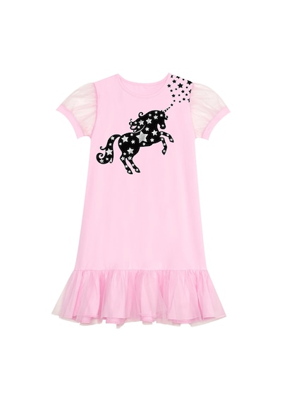 Denokids Mshb&g Yıldızlı Unicorn Kız Çocuk Pembe Tüllü Elbise Pembe