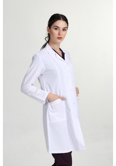 Önlük Uzun Gömlek Yaka Doktor Hemşire Öğretmen Kadın Önlüğü Beyaz