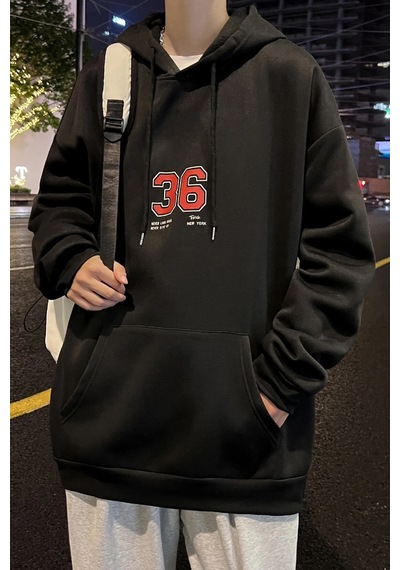 Erkek 36 Brooklyn Baskılı Oversize Sweatshirt Siyah