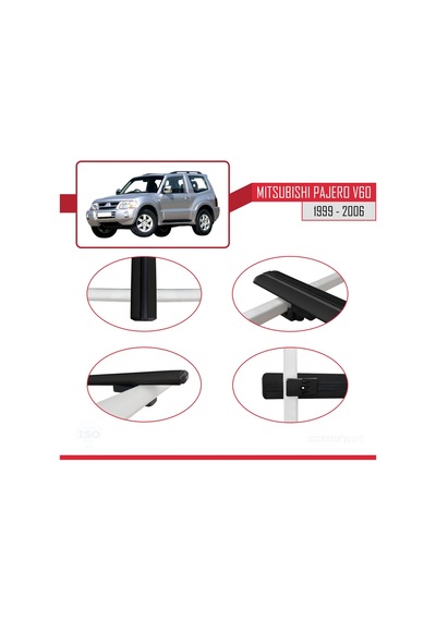 Mitsubishi Pajero V60 3 Kapı 1999-2006 Arası İle Uyumlu Basic Model Ara Atkı Tavan Barı Siyah 3 Adet