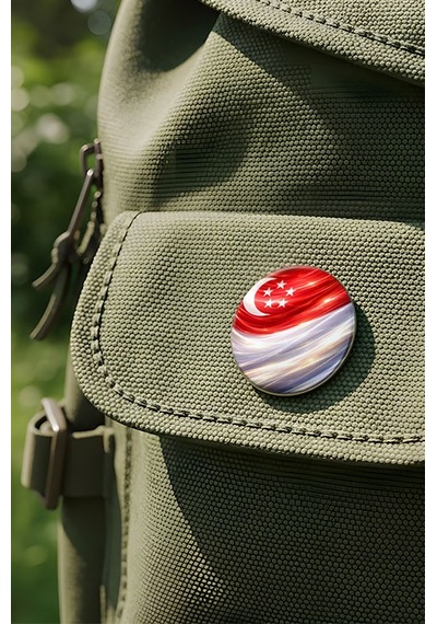 Singapur Singapore Abstract Ülke Bayraklı Buton Rozet - 44 MM 5 Adet Çok Renkli