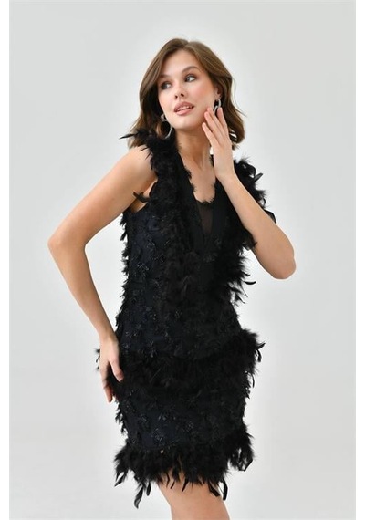 Dip Moda Kadın Tasarım Tül Abiye Elbise Dpnbswll08 Siyah