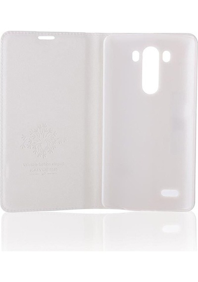 LG Uyumlu G2 D802 Kaıyue Cüzdanlı Standlı Deri Kılıf Beyaz