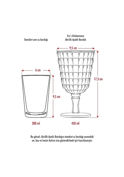 Allegra Şeffaf 6'li Kadeh Bardak Seti 450 Ml Akrilik Malzeme Ayaklı Kırılmaya Dayanıklı Çok Renkli