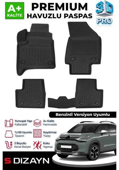 S-dizayn Citroen C3 Aircross Benzinli 3d Pro Havuzlu Paspas 2025 Üzeri A+ Kalite