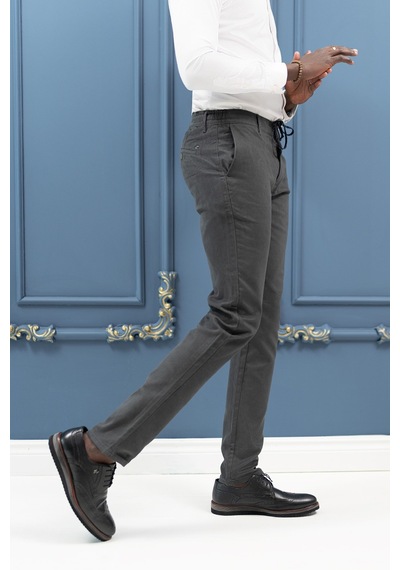 Perpant Slimfit Beli İplikli Pamuklu Gabardin Kışlık Jogger Pantolon Antrasit
